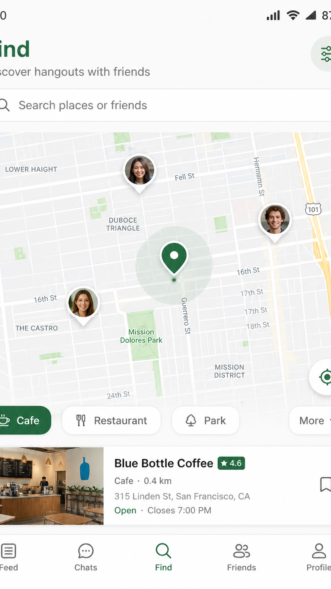 Find Your Hangout map screen on a phone